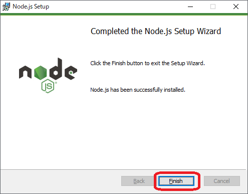 Node.jsインストーラ（インストール完了画面）